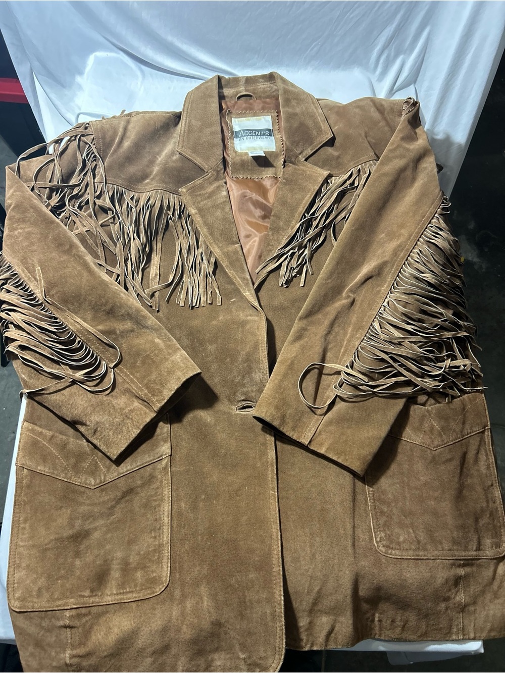 Vintage western 90s suede leather jacket fringe jacket 2X cognac brown